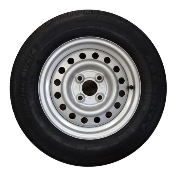 13" komplet hjul. Dk 165R13C R13- 4 huls flg belastning 670 kg.