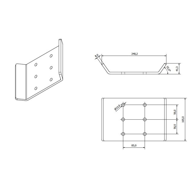 Neds�nkerplade med 3 r�kker med huller 83 X 56 mm.