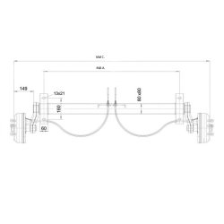 KNOTT trailer aksel med bremse - Ml A. 1000 mm. B. 55 mm. C. 1450 mm