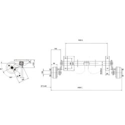 KNOTT trailer aksel med bremse - Ml A. 1100 mm. B. 55 mm. C. 1550 mm