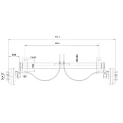KNOTT trailer aksel med bremse - Ml A. 1100 mm. B. 55 mm. C. 1550 mm