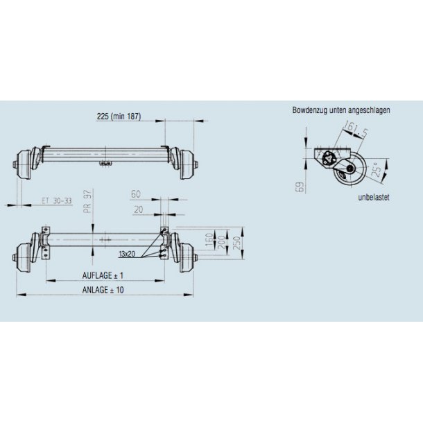 Alko tilhenger aksling B12005 med bremser, 5 hjulbolter 112x5. Max last 1300 kg.