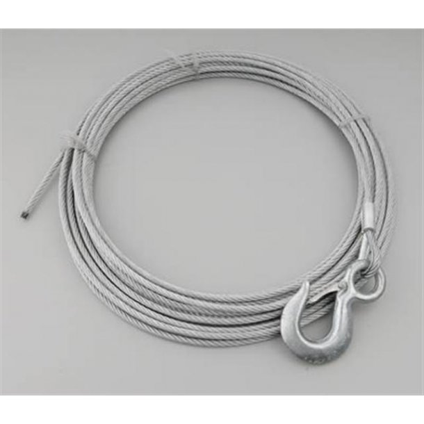 Wire til  el spil belastning op til 907 kg. med krog. 4 mm x 15 m.